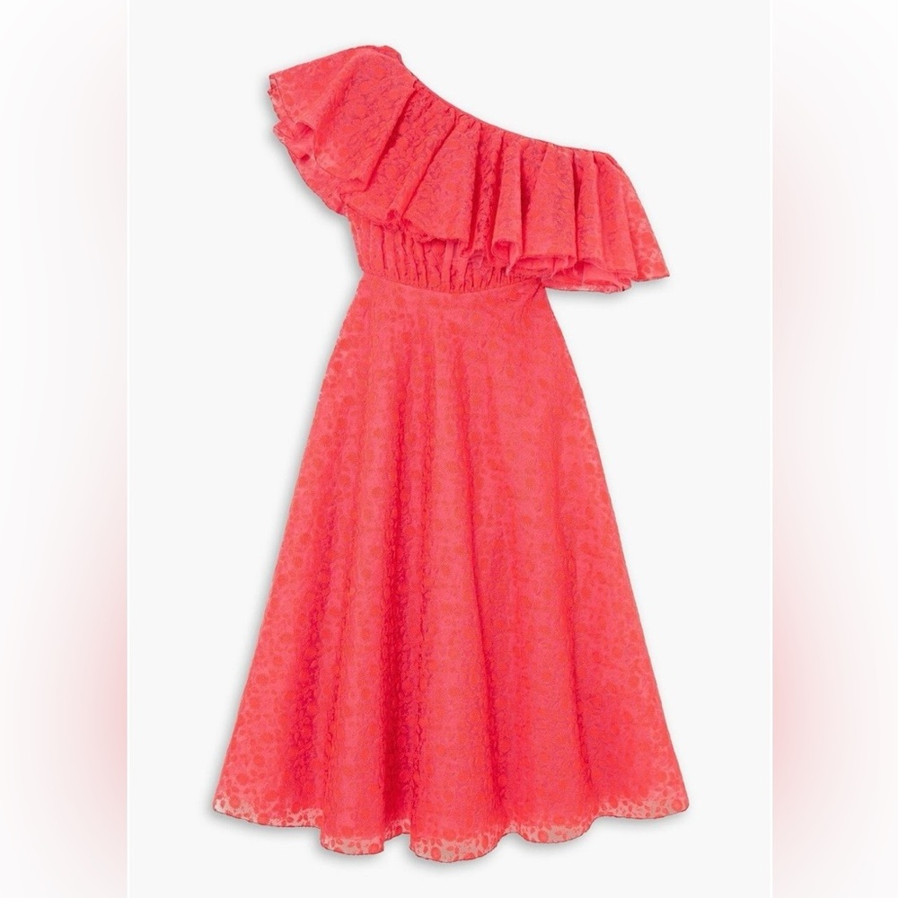 Giambattista Valli Ruffled One-Shoulder Coral Dress NWT Sz 8 - Picture 2 of 9